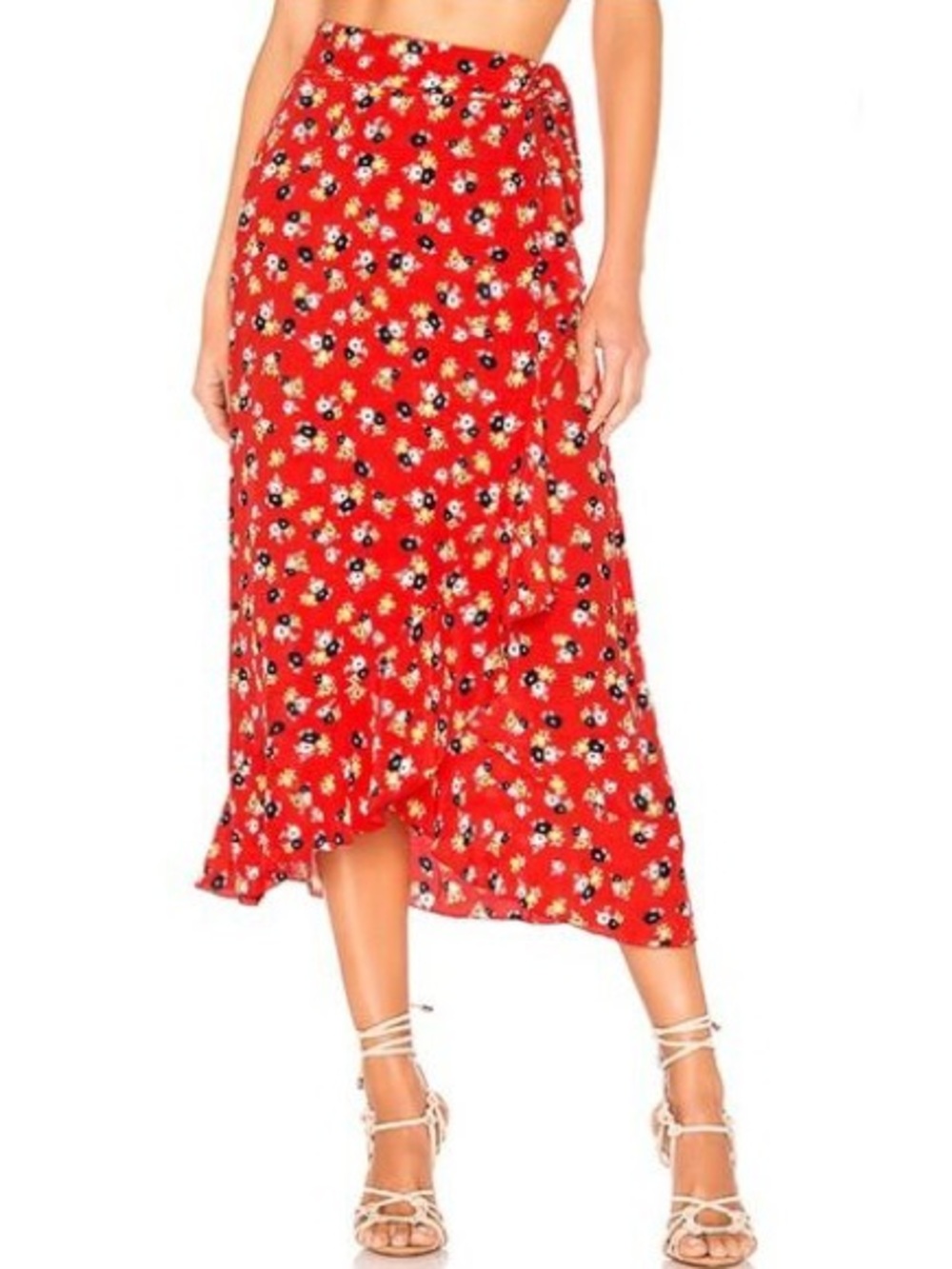 EUC: FAITHFULL THE BRAND / Celeste Wrap Midi Skirt in Red Jasmine